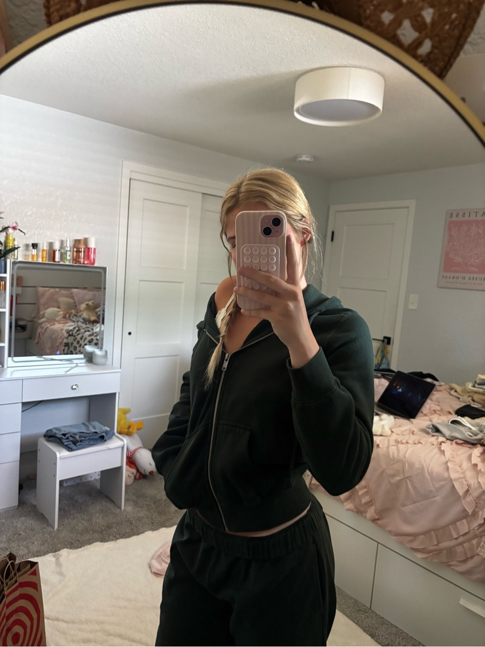 Brandy Melville Dark Green Zip-Up Hoodie